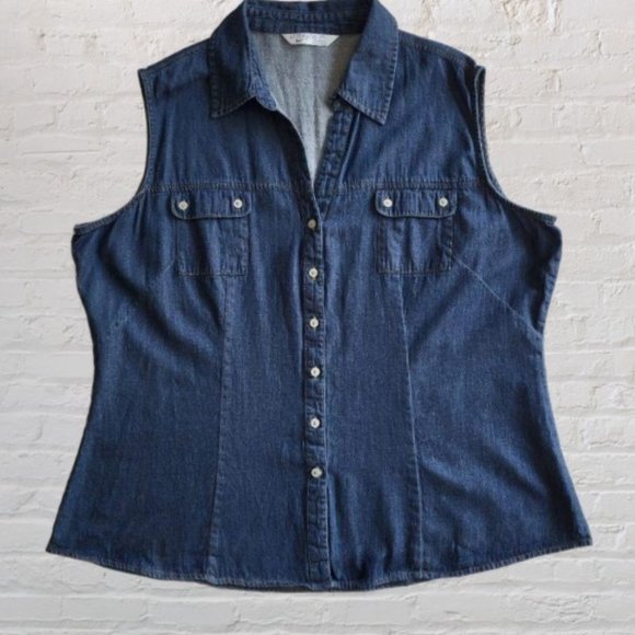 Riders by Lee Denim sleeveless button down shirt - Picture 1 of 7